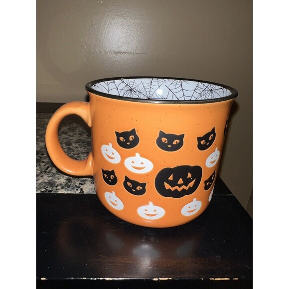 Cobwebs & Cauldrons Mug Halloween PUMPKINS BLACK CATS 21oz Coffee Tea Cocoa cup - Picture 6 of 6
